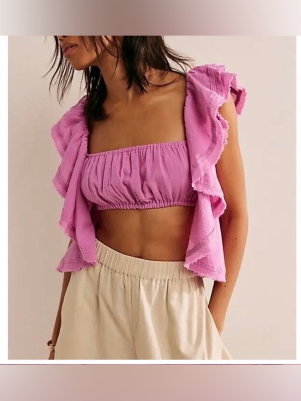 Free People 100% Cotton Smocked  Crop Top XSmall NWT,‎ Festivals, Boho, Beach